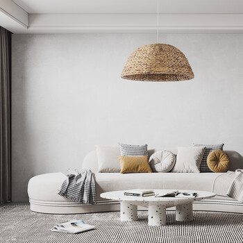 GloboStar® MANGATA 01847 Boho Κρεμαστό Φωτιστικό Καμπάνα Μονόφωτο 1 x E27 IP20 Καφέ Ξύλο - Μ60 x Π60 x Υ28cm