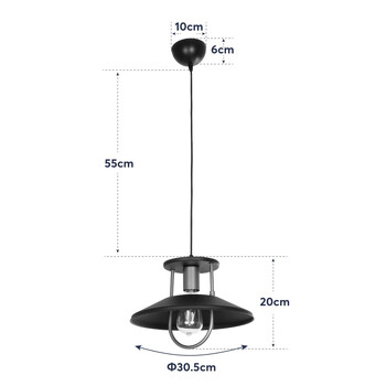 GloboStar® BILLA 203-0042 Vintage Κρεμαστό Φωτιστικό Καμπάνα Μονόφωτο 1 x E27 IP20 Μαύρο & Χρυσό Μέταλλο - M30.5 x Π30.5 x Υ20cm