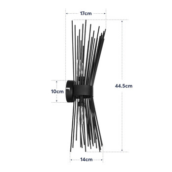 GloboStar® HORN 203-0043 Vintage Επιτοίχιο Φωτιστικό Απλίκα Δίφωτο 2 x E14 IP20 Μαύρο Μέταλλο - Μ14 x Π17 x Υ44.5cm