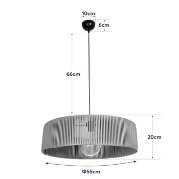 GloboStar® KYCLOS 203-0044 Boho Κρεμαστό Φωτιστικό Καπέλο Μονόφωτο 1 x E27 IP20 Μπέζ Rattan - M55 x Π55 x Υ20cm
