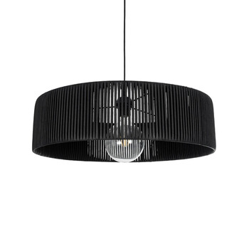 GloboStar® KYCLOS 203-0046 Boho Κρεμαστό Φωτιστικό Καπέλο Μονόφωτο 1 x E27 IP20 Μαύρο Rattan - M55 x Π55 x Υ20cm