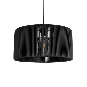 GloboStar® KYCLOS 203-0048 Boho Κρεμαστό Φωτιστικό Καπέλο Μονόφωτο 1 x E27 IP20 Μαύρο Rattan - M40 x Π40 x Υ25.5cm