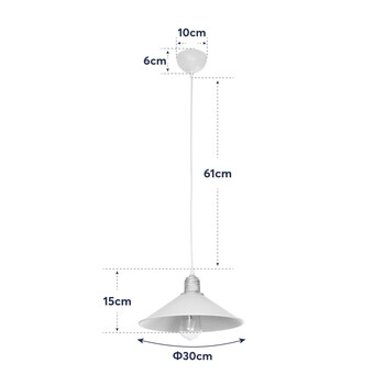 GloboStar® FERRO 203-0083 Μοντέρνο Κρεμαστό Φωτιστικό Καμπάνα Μονόφωτο 1 x E27 IP20 Λευκό & Χρυσό Πλαστικό - Μ30 x Π30 x Υ15cm
