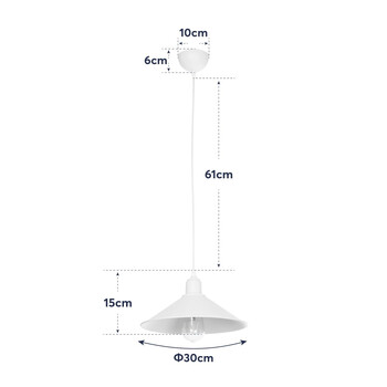 GloboStar® FERRO 203-0085 Μοντέρνο Κρεμαστό Φωτιστικό Καμπάνα Μονόφωτο 1 x E27 IP20 Λευκό Πλαστικό - Μ30 x Π30 x Υ15cm