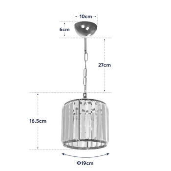 GloboStar® GLAMOROUS 203-0093 Κλασικό Κρεμαστό Φωτιστικό Κρύσταλλα Μονόφωτο 1 x E27 IP20 Χρυσό Μέταλλο με Διάφανο Κρύσταλλο - Μ19 x Π19 x Υ16.5cm
