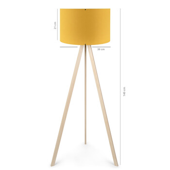 GloboStar® SAGA 204-0045 Μοντέρνο Eπιδαπέδιο Φωτιστικό Μονόφωτο 1 x E27 IP20 Μπεζ Ξύλο με Κίτρινο Ύφασμα - Μ38 x Π38 x Υ140cm