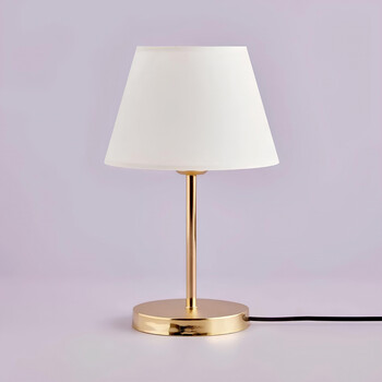 GloboStar® GLOSSY 204-0071 Μοντέρνο Eπιτραπέζιο Φωτιστικό Πορτατίφ Μονόφωτο 1 x E27 IP20 Χρυσό Μέταλλο με Λευκό Ύφασμα - Μ22 x Π22 x Υ37cm