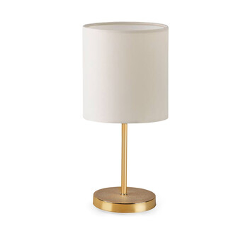 GloboStar® GLOSSY 204-0078 Μοντέρνο Eπιτραπέζιο Φωτιστικό Πορτατίφ Μονόφωτο 1 x E27 IP20 Χρυσό Μέταλλο με Μπεζ Ύφασμα - Μ15 x Π15 x Υ39cm