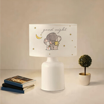 GloboStar® ELEPHANT 204-0025 Παιδικό Eπιτραπέζιο Φωτιστικό Πορτατίφ Μονόφωτο 1 x E27 IP20 Πολύχρωμο Ύφασμα με Λευκό Πλαστικό - Μ24 x Π24 x Υ32cm