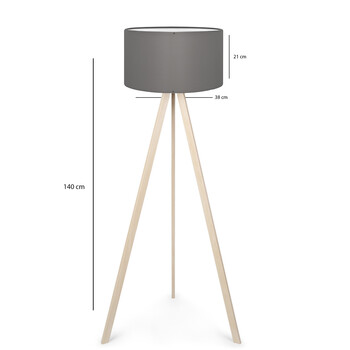 GloboStar® SAGA 204-0048 Μοντέρνο Eπιδαπέδιο Φωτιστικό Μονόφωτο 1 x E27 IP20 Μπεζ Ξύλο με Γκρι Ύφασμα - Μ38 x Π38 x Υ140cm
