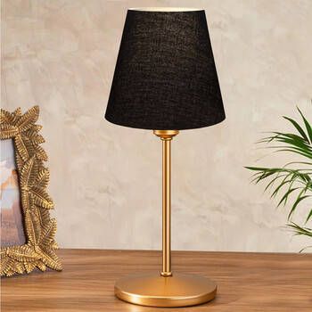 GloboStar® GLOSSY 204-0056 Μοντέρνο Eπιτραπέζιο Φωτιστικό Πορτατίφ Μονόφωτο 1 x E14 IP20 Χρυσό Μέταλλο με Μαύρο Ύφασμα - Μ13 x Π13 x Υ37cm
