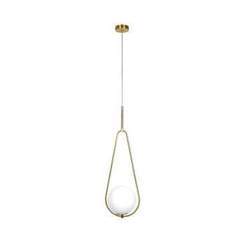 GloboStar® DROP 201-0034 Vintage Κρεμαστό Φωτιστικό Μπάλα Μονόφωτο 1 x E27 IP20 Χρυσό Μέταλλο με Γαλακτερή Μπάλα - Μ20 x Π25 x Υ80cm