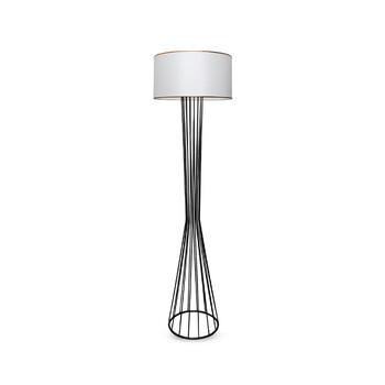 GloboStar® NOVA 201-0036 Μοντέρνο Επιδαπέδιο Φωτιστικό 1 x E27 IP20 Μαύρο Μεταλλό με Λευκό Ύφασμα - Μ38 x Π38 x Υ155cm