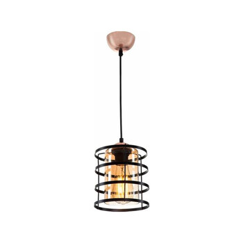 GloboStar® SOLON 201-0060 Μοντέρνο Κρεμαστό Φωτιστικό Πλέγμα Μονόφωτο 1 x E27 IP20 Μπρονζέ με Μαύρο Μέταλλο - Μ20 x Π20 x Υ70cm