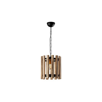 GloboStar® PRISMON 201-0061 Vintage Κρεμαστό Φωτιστικό Οροφής Πλέγμα Μονόφωτο 1 x E27 IP20 Καφέ Ξύλο με Μαύρο Μέταλλο - Μ25 x Π25 x Υ65cm