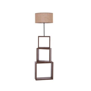 GloboStar® LUMO 201-0073 Μοντέρνο Επιδαπέδιο Φωτιστικό Μονόφωτο 1 x E27 IP20 Καρυδί Ξύλο με Μπεζ Ύφασμα - Μ37 x Π37 x Υ155cm