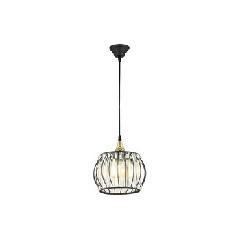 GloboStar® LUCERO 201-0078 Vintage Κρεμαστό Φωτιστικό Πλέγμα Μονόφωτο 1 x E27 IP20 Μαύρο και Χρυσό Μέταλλο με Διάφανο Κρύσταλλο - Μ16 x Π16 x Υ70cm