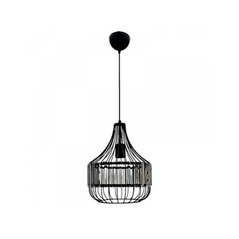 GloboStar® LUMAON 201-0081 Vintage Κρεμαστό Φωτιστικό Πλέγμα Μονόφωτο 1 x E27 IP20 Μαύρο Μέταλλο με Διάφανο Κρύσταλλο - Μ28 x Π28 x Υ80cm