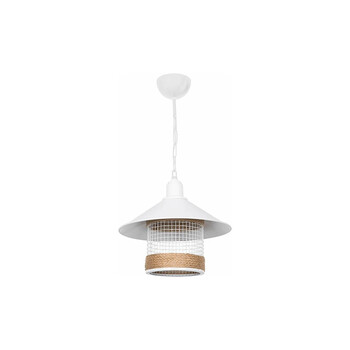 GloboStar® GLORA 201-0089 Vintage Κρεμαστό Φωτιστικό Καμπάνα Μονόφωτο 1 x E27 IP20 Λευκο Μέταλλο με Μπεζ Σχοινί - Μ30 x Π30 x Υ54cm