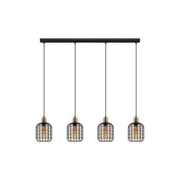 GloboStar® PULSAR 201-0103 Vintage Κρεμαστό Φωτιστικό Ράγα Πολύφωτο 4 x E27 IP20 Μαύρο Μέταλλο - Μ70 x Π20 x Υ80cm