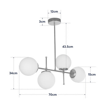GloboStar® GLOBUS 203-0105 Μοντέρνο Φωτιστικό Οροφής Ράγα Πολύφωτο 4 x E27 IP20 Χρυσό Μέταλλο με Λευκό Γυαλί - Μ70 x Π15 x Υ34cm