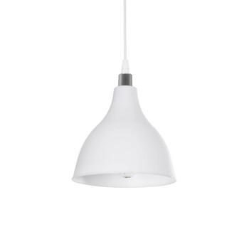 GloboStar® RADE 203-0126 Μοντέρνο Κρεμαστό Φωτιστικό Καμπάνα Μονόφωτο 1 x E27 IP20 Λευκό με Ασημί Πλαστικό - Μ17.5 x Π17.5 x Υ56cm