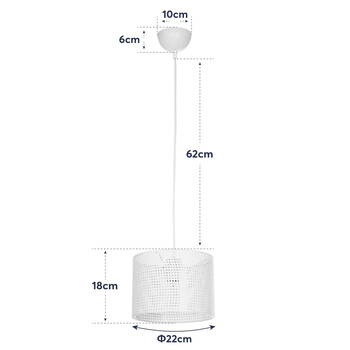 GloboStar® CLAIRIE 203-0134 Μοντέρνο Κρεμαστό Φωτιστικό Καπέλο Μονόφωτο 1 x E27 IP20 Λευκό Ύφασμα - Μ22 x Π22 x Υ93cm