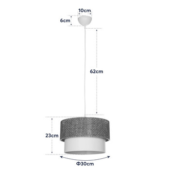 GloboStar® SISSIE 203-0139 Μοντέρνο Κρεμαστό Φωτιστικό Καπέλο Μονόφωτο 1 x E27 IP20 Μαύρο & Λευκό Ύφασμα - Μ30 x Π30 x Υ93cm