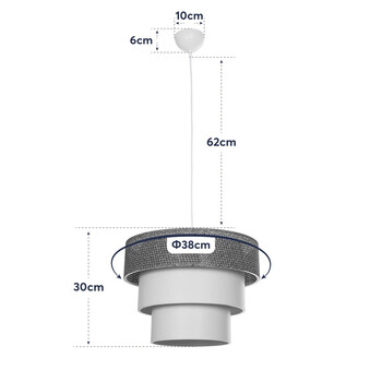 GloboStar® LEVEL 203-0172 Μοντέρνο Κρεμαστό Φωτιστικό Καπέλο Μονόφωτο 1 x E27 IP20 Καφέ & Μπεζ Ύφασμα - Μ38 x Π38 x Υ30cm
