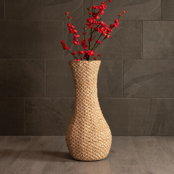 GloboStar® Artificial Garden SANDIAGO 21233 Διακοσμητικό Πλεκτό Καλάθι - Κασπώ Γλάστρα - Flower Pot Μπεζ Π30 x M30 x Υ60cm