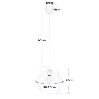 GloboStar® VORTEX 203-0001 Mοντέρνο Κρεμαστό Φωτιστικό Πλέγμα Μονόφωτο 1 x E27 IP20 Λευκό Μέταλλο - Μ23.5 x Π23.5 x Υ20cm
