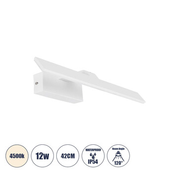GloboStar® MIRROR 60512 Φωτιστικό Τοίχου - Απλίκα LED 12W 1440lm 120° AC 85-265V IP54 Φυσικό Λευκό 4500K Λευκό Μέταλλο - Μ42 x Π5 x Υ15cm - 2 Xρόνια Εγγύηση