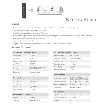 GloboStar® 73119 V1+R11 SKYDANCE ΣΕΤ Dimmer & Ασύρματο Χειριστήριο Αφής 1 Group RF 2.4Ghz 8A Max DC 5-36V (288W) - DC 3V IP20 - 5 Χρόνια Εγγύηση
