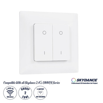 GloboStar® 73122 PF1-2 SKYDANCE Ασύρματο Επιτοίχιο Χειριστήριο 2 Group  RF 2.4Ghz DC3V IP20 - Μ8.5 x Π8.5 x Υ1.7cm - 5 Χρόνια Εγγύηση