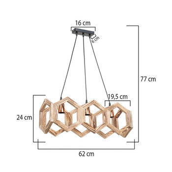 GloboStar® DRURI 203-0256 Vintage Κρεμαστό Φωτιστικό Γεωμετρικό Σχήμα Τρίφωτο 3 x E27 Μπεζ Ξύλο - Μ62 x Π19.5 x Υ24cm