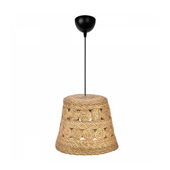 GloboStar® PANIER 204-0171 Boho Κρεμαστό Φωτιστικό Καμπάνα Μονόφωτο 1 x E27 IP20 Μπεζ Σχοινί - Μ32 x Π32 x Υ30cm