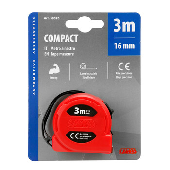 L5957.0 ΜΕΤΡΟΤΑΙΝΙΑ ΑΥΤΟΜΑΤΗ COMPACT 3m x16mm ΚΟΚΚΙΝΗ ΜΕ ΚΛΙΠ ΖΩΝΗΣ LAMPA - 1 ΤΕΜ.