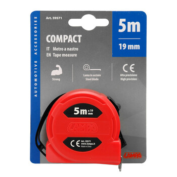 L5957.1 ΜΕΤΡΟΤΑΙΝΙΑ ΑΥΤΟΜΑΤΗ COMPACT 5m x16mm ΚΟΚΚΙΝΗ ΜΕ ΚΛΙΠ ΖΩΝΗΣ LAMPA - 1 ΤΕΜ.