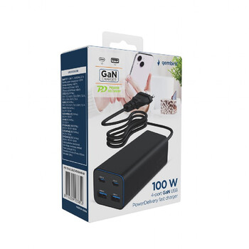 GEMBIRD 4-PORT 100W GaN USB PD FAST CHARGER BLACK