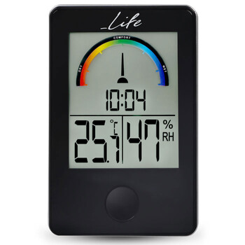 LIFE iTemp Black Thermometer/hygrometer with clock