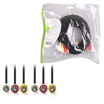 NEDIS CVGP24300BK100 Composite Video Cable 3x RCA Male-3x RCA Male,10 m,Black