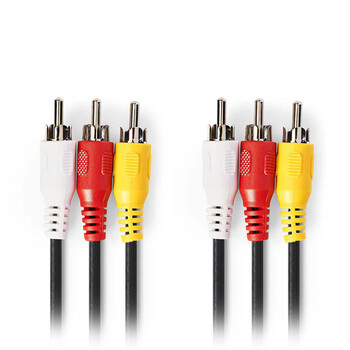 NEDIS CVGP24300BK100 Composite Video Cable 3x RCA Male-3x RCA Male,10 m,Black