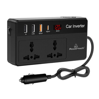 POWERTECH inverter αυτοκινήτου PTL-023, 200W, 12V DC σε 220V AC, με USB-C/3x USB