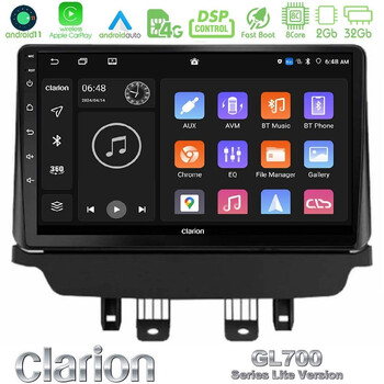 Clarion Gl700 Lite Series 8core Android11 2+32gb Mazda 2 2014-2021 Navigation Multimedia Tablet 9" με Carplay & Android Auto u-G72l-Mz1091