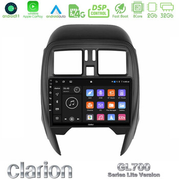 Clarion Gl700 Lite Series 8core Android11 2+32gb Nissan Micra 2013-2016 Navigation Multimedia Tablet 9" με Carplay & Android Auto u-G72l-Ns1065