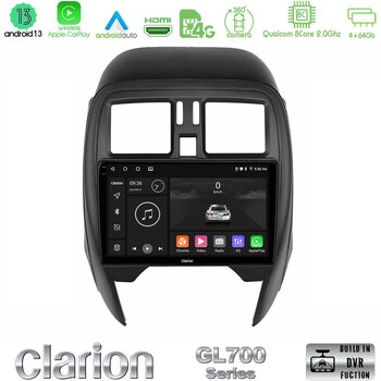 Clarion Gl700 Series 8core Android13 4+64gb Nissan Micra 2013-2016 Navigation Multimedia Tablet 9" με Carplay & Android Auto u-gl7-Ns1065