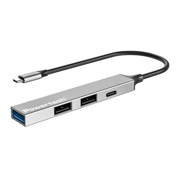 POWERTECH USB hub PT-1412, 4x θυρών, USB 3.2, 5Gbps, USB-C σύνδεση, γκρι