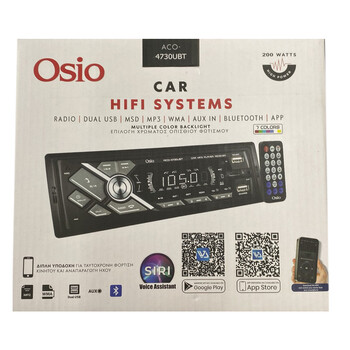 ACO-4730UBT/OSIO RADIO 1 DIN DUAL USB/FM/MSD/MP3/WMA/BLUETOOTH 200W ΜΕ ΕΠΙΛΟΓΗ ΦΩΤΙΣΜΟΥ 7 ΧΡΩΜΑΤΩΝ & ΧΕΙΡΙΣΤΗΡΙΟ OSIO - 1 τεμ.