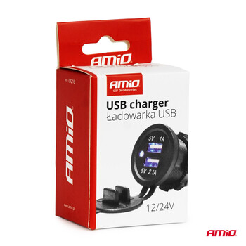04216/AM ΠΡΙΖΑ ΜΕ 2 ΘΥΡΕΣ USB ΚΑΙ ΚΑΠΑΚΙ ΜΑΥΡΗ 12/24V 3.1A ΑΔΙΑΒΡΟΧΗ ΜΕ ΜΠΛΕ LED ΦΩΣ ΕΝΔΕΙΞΗΣ  AMIO - 1 ΤΕΜ.