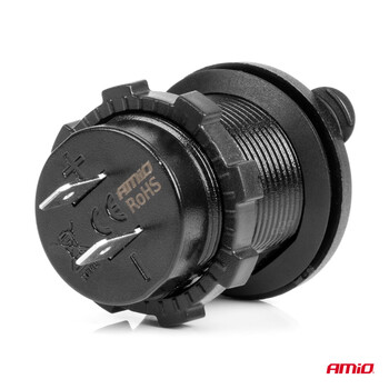 04217/AM ΠΡΙΖΑ ΜΕ 2 ΘΥΡΕΣ USB ΚΑΙ ΚΑΠΑΚΙ ΜΑΥΡΗ 12/24V 4.2A ΑΔΙΑΒΡΟΧΗ ΜΕ ΜΠΛΕ LED ΦΩΣ ΕΝΔΕΙΞΗΣ  AMIO - 1 ΤΕΜ.
